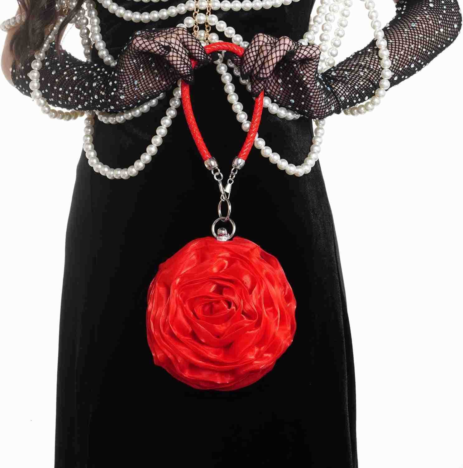 Rose Clutch Satin Rose Shaped Clutch Handbag Floral Evening Bag Red for Wedding Party Christmas Mothers Day Gift Z25909