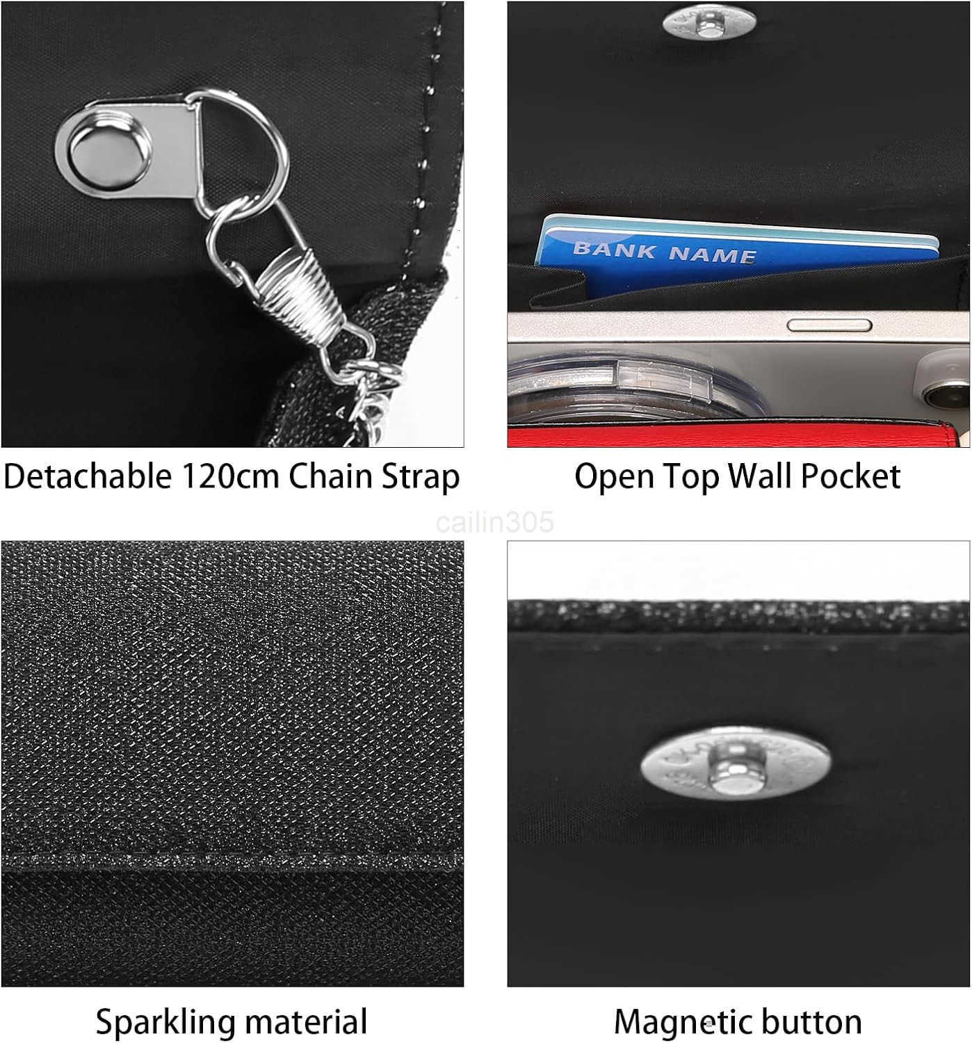Purses for Women Evening Bag with Detachable Chain Ladies Sparkling Party Handbag Wedding Bags Z25909