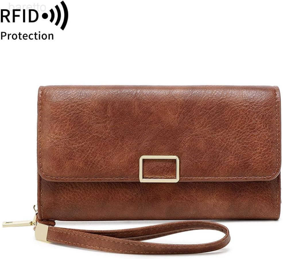 Leather Wallet Crossbody Shoulder Bag with Double Zipper and Mobile Phone Purse with Shoulder Strap Z250909