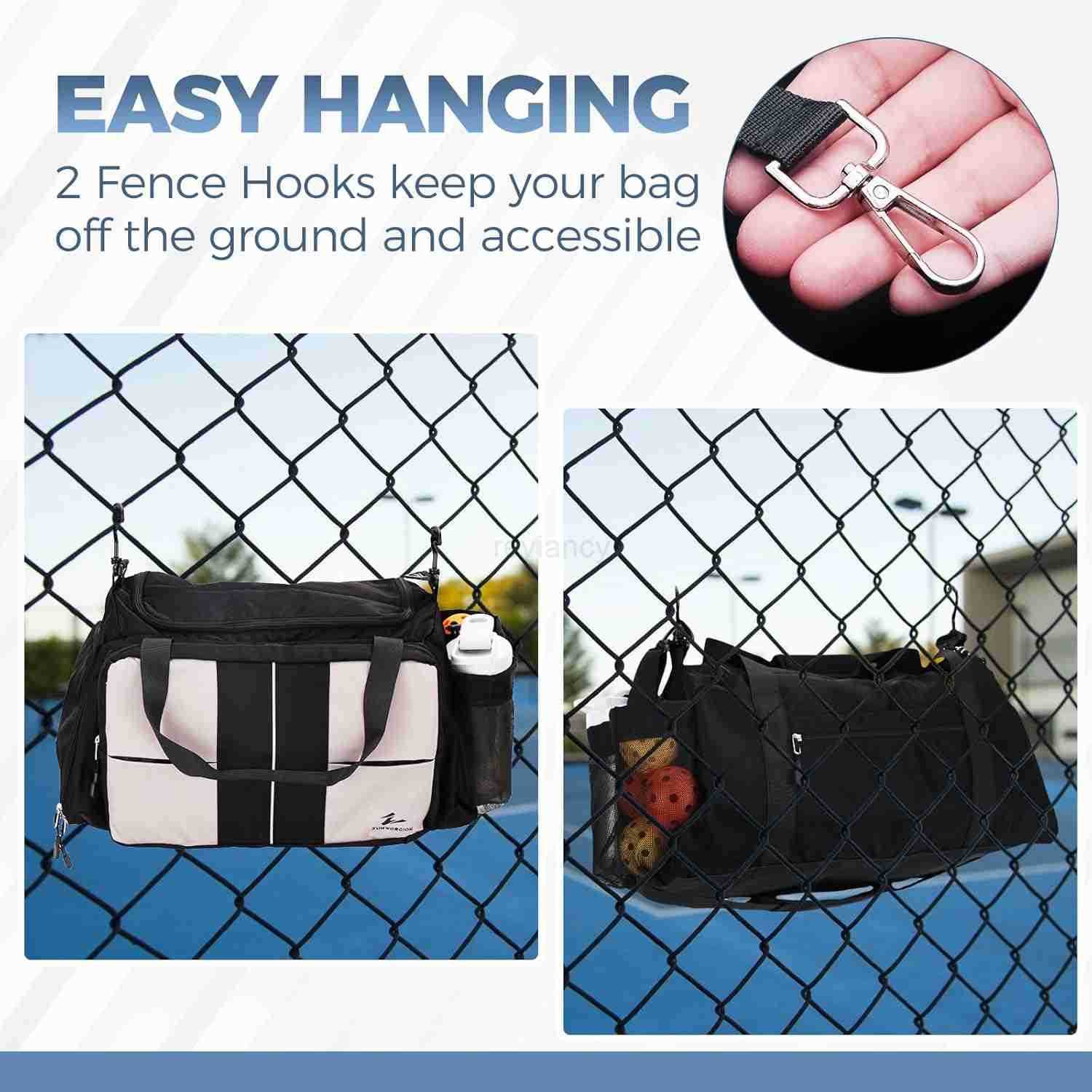 Pickleball Bag for Men Women 40L Duffle Bag with Thermal Paddle Pocket Shoe Compartment Fence Hooks Mesh Ball Holders WaterResistant Pickle Ball Bag f