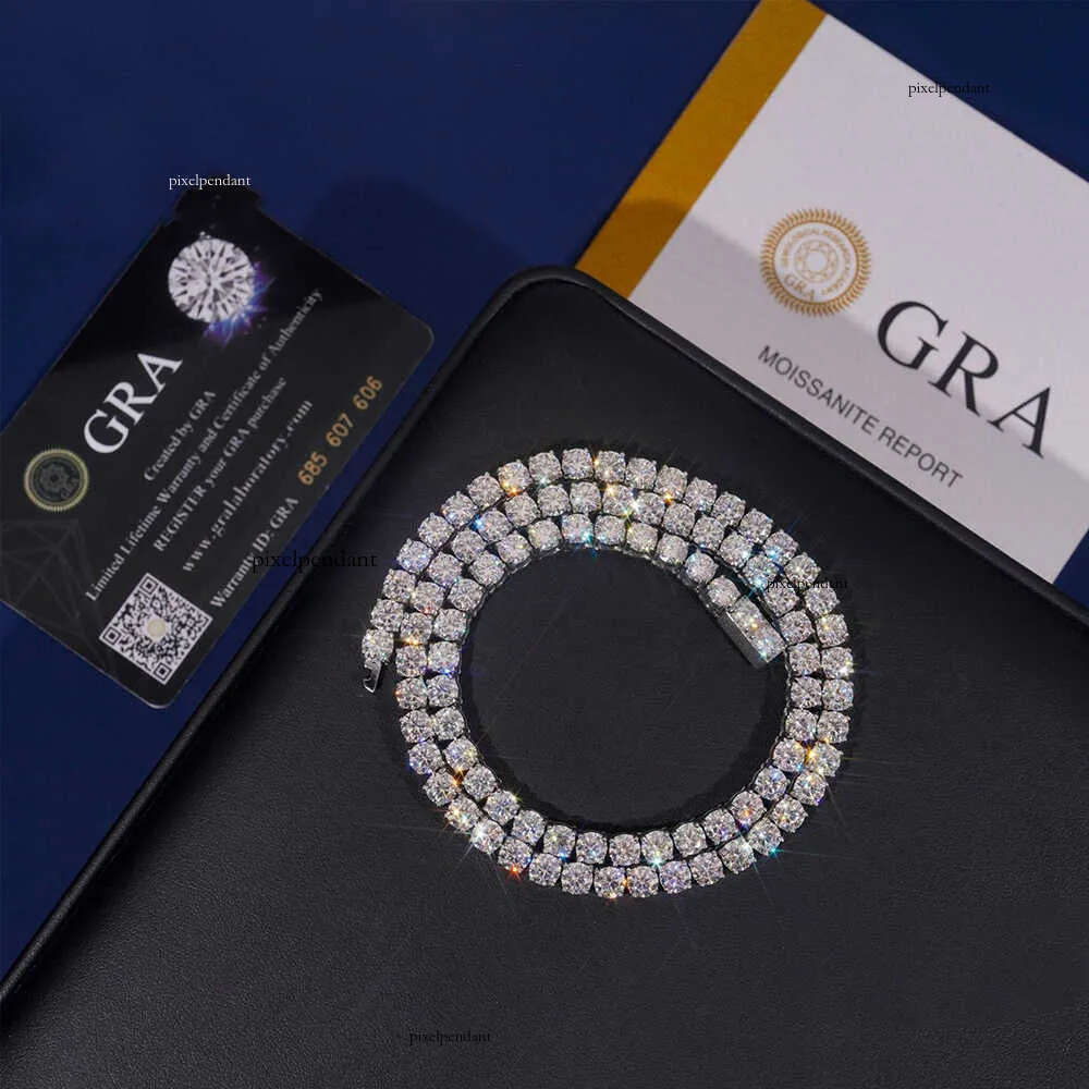 4/5mm Pass Dia Tester Hip Hop Jewelry VVS D Color Shiny Men 316L Stainless Steel Moissanite Tennis Chain Link Necklace