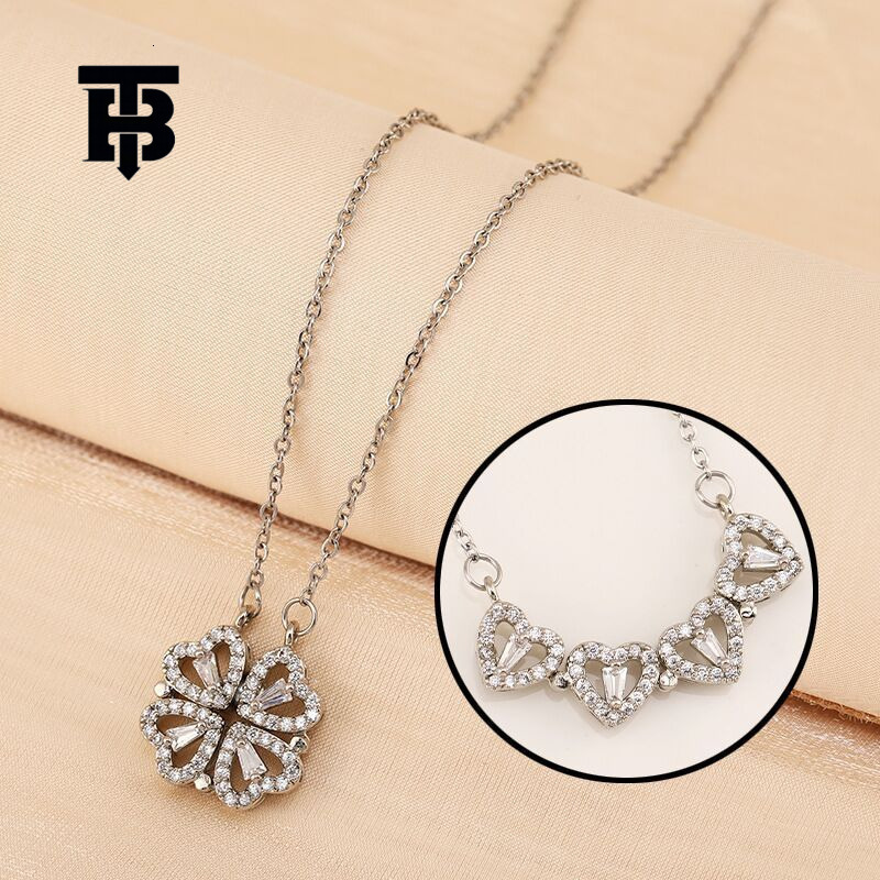 TB BHULAMTE Free Shipping New Designer Accessory Hot Selling Heart-shaped Clover Micro Paved Zircon Pendant Magnetic Heart-shaped Women's Necklac