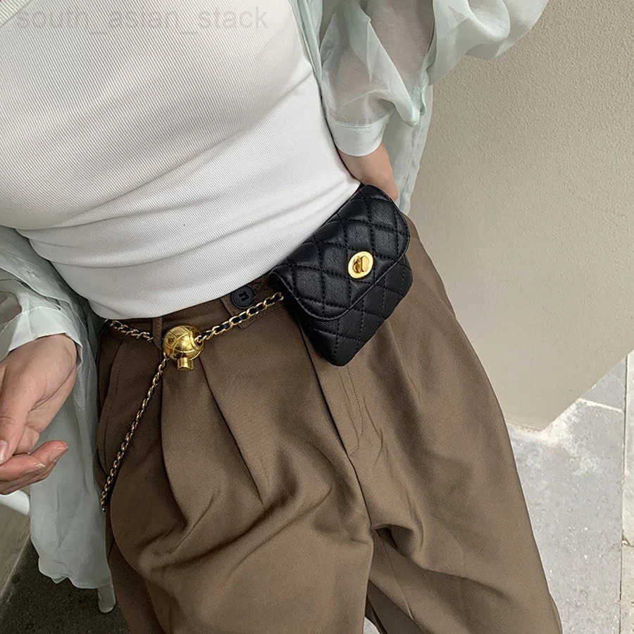 New Womens Little Golden Ball Waistband Bag French Small Fragrant Rhombic Belt Bag Mini Lightweight Chain Crossbody Bag Z250909
