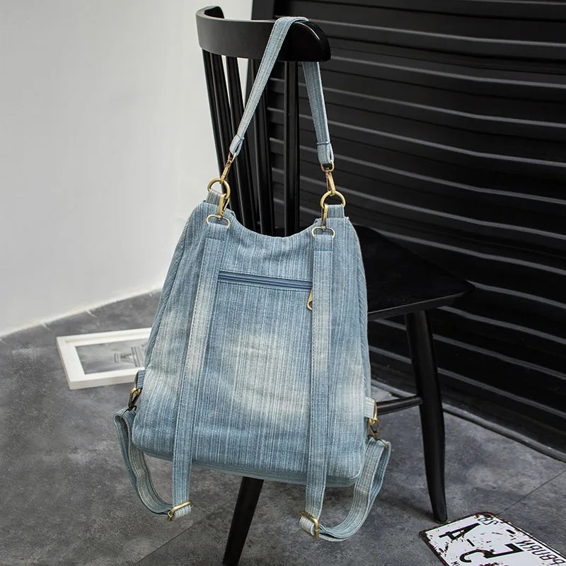 2025 new collection Retro Style Denim Women's Backpack Casual Travel Bag Blue Women's Shoulder Bag Autumn New Designer Bag Women's Hand