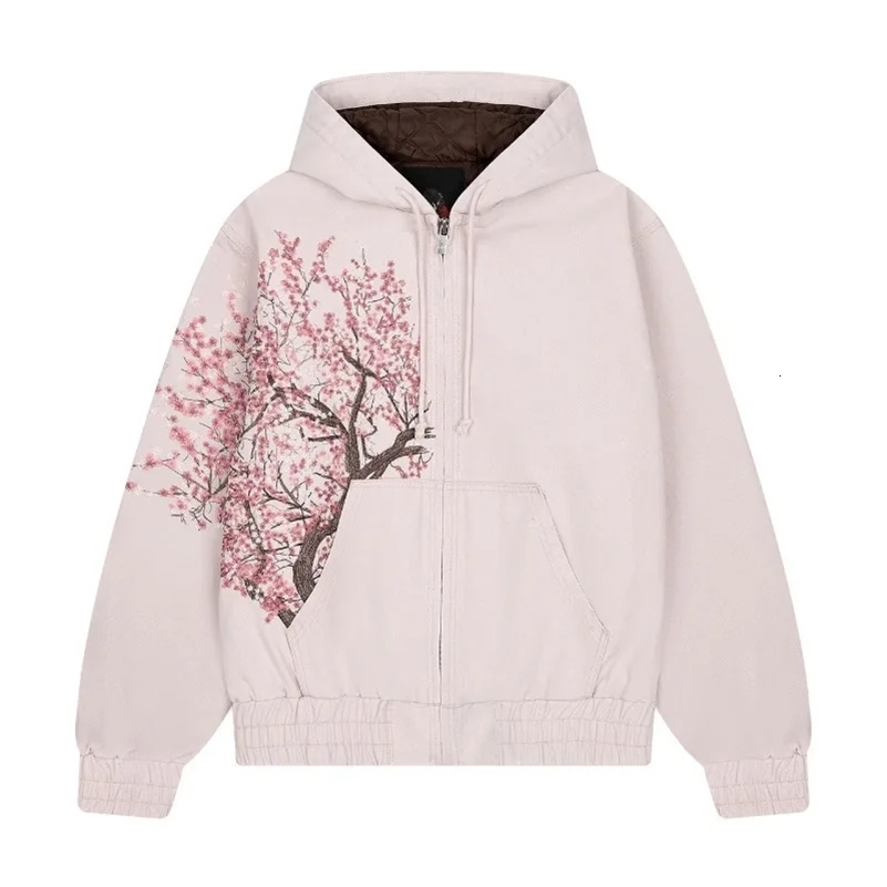Harajuku Plum Tree Embroidered Oversized Pink Zipper Hoodies For Men and Women Y2K Gothic Fashion Retro Street Sweatshirts 250908