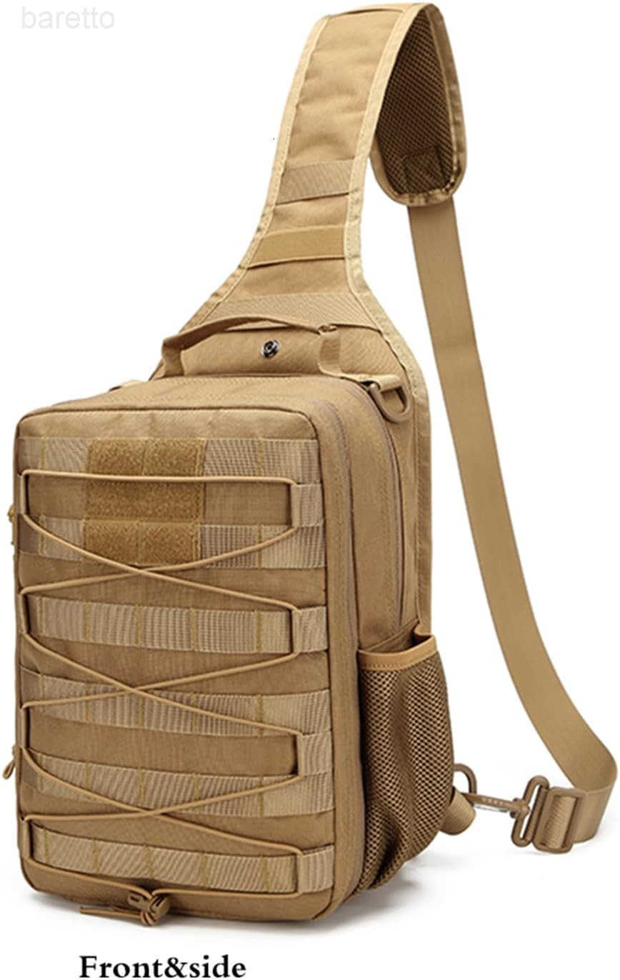 Tactical molle Single Shoulder Bag Large Capacity Multifunctional Backpack for Daily Using or Hiking Traveling Tan Black Z250909