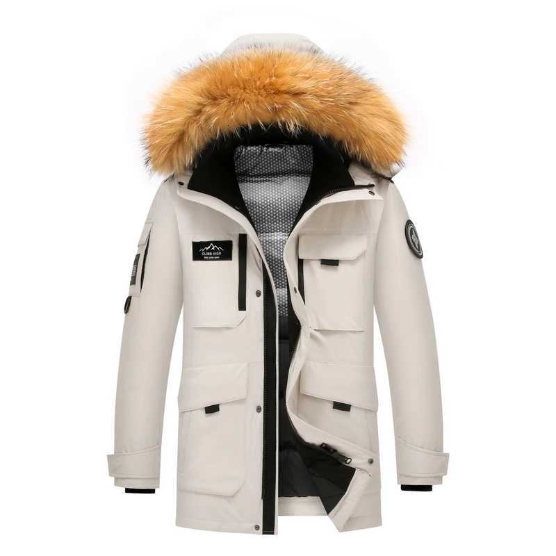 Mens Down Jacket Autumn Winter New Solid Color Work Style MultiPocket Outdoor Travel Hooded Fur Collar Jacket Mens Parka CoatXJ250909
