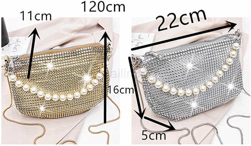 Rhinestone Purse for Women Evening Bag Sparkly Clutch Handbag with Pearls Chain for Party Z25909