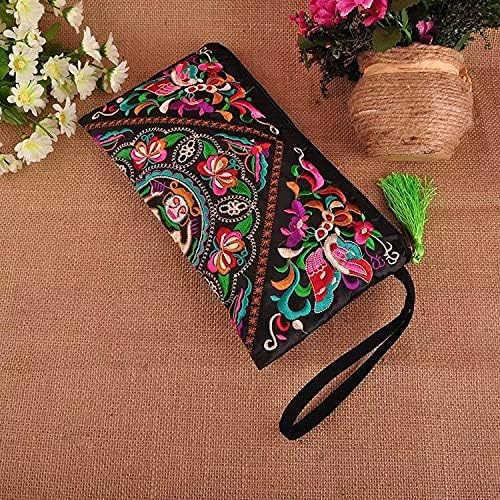 Embroidered Boho Wristlet Women Girls Evening Clutch Bags Handbags Handmade Beach Bag With Lanyard Z25909