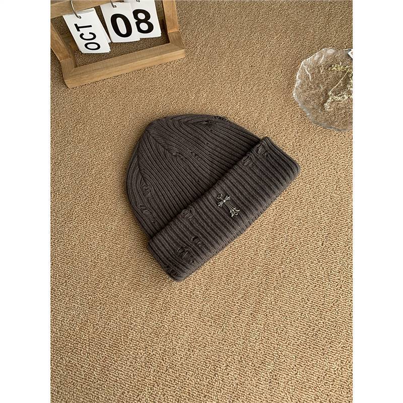designer hat autumn winter high street fashion distressed knitted unisex versatile metal wool hat couple beanie cap