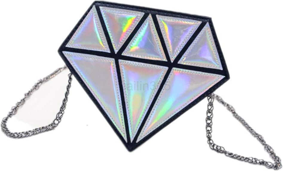 Diamond Shape Evening Shoulder Bag PU Leather Chain bag for Girls Silver 18cm Z25909
