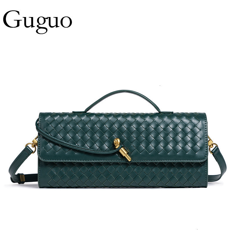 Guguo Designer Luxury Hot Item Niche Woven Single Shoulder Baguette Bag Fashion Horizontal Clutch Accordion Women's Crossbody Bag Long Bag Leisur