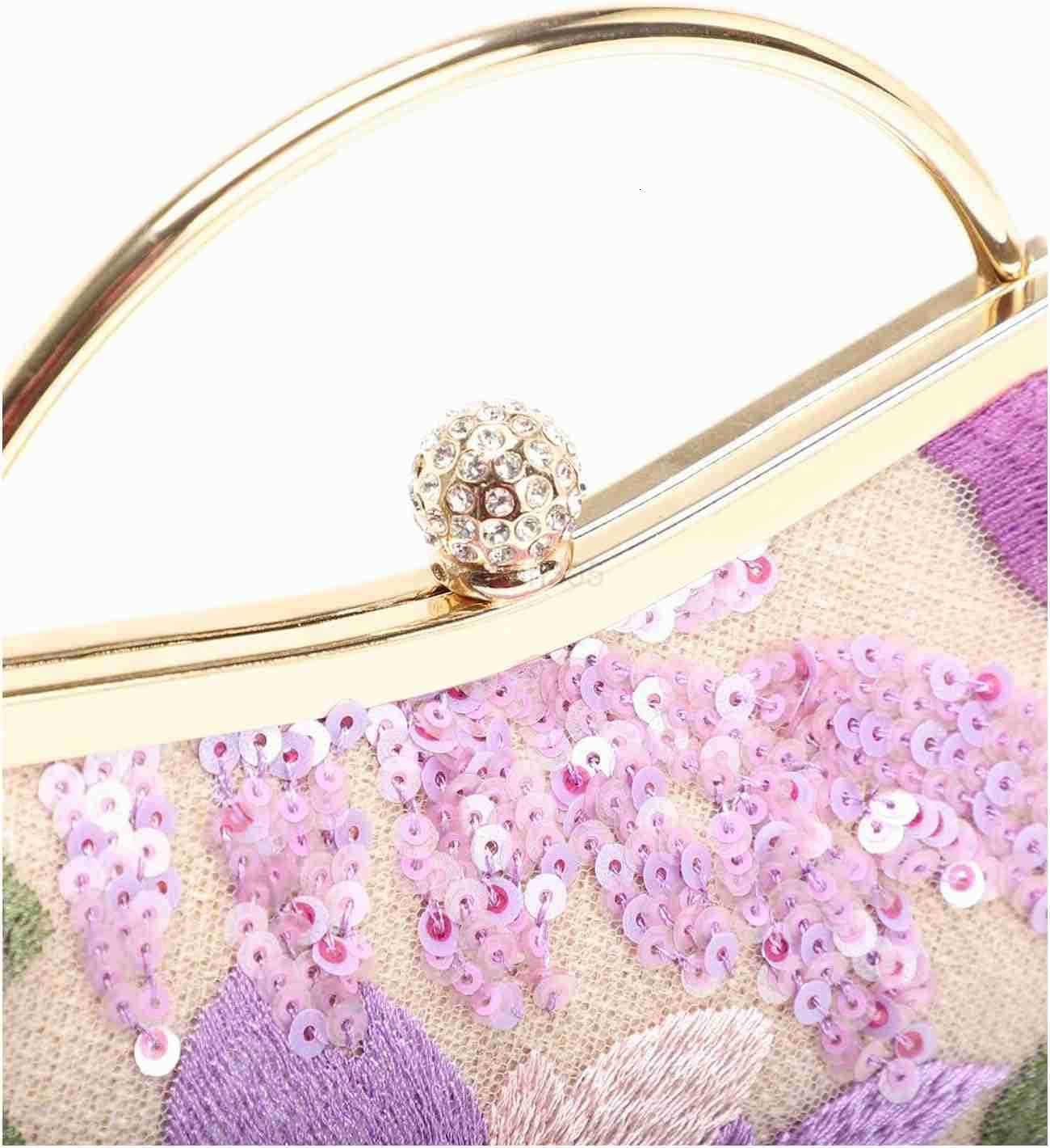 Womens Vintage Floral Sequin Evening Bag Top Handle Crossbody Handbags with Chain Strap Z25909