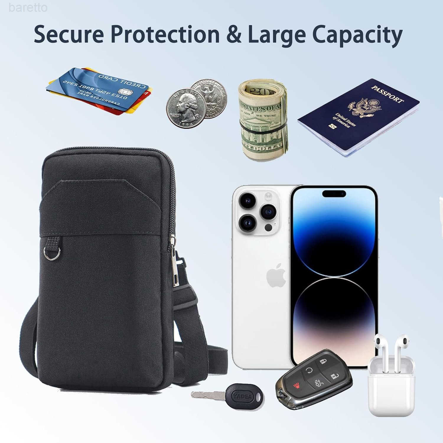 Cell Phone Pouch Belt Pouch Phone Holster Crossbody Bag with Shoulder Strap for iPhone Case Holder for Hand with Neck Lanyard Smartphone Walking Passp