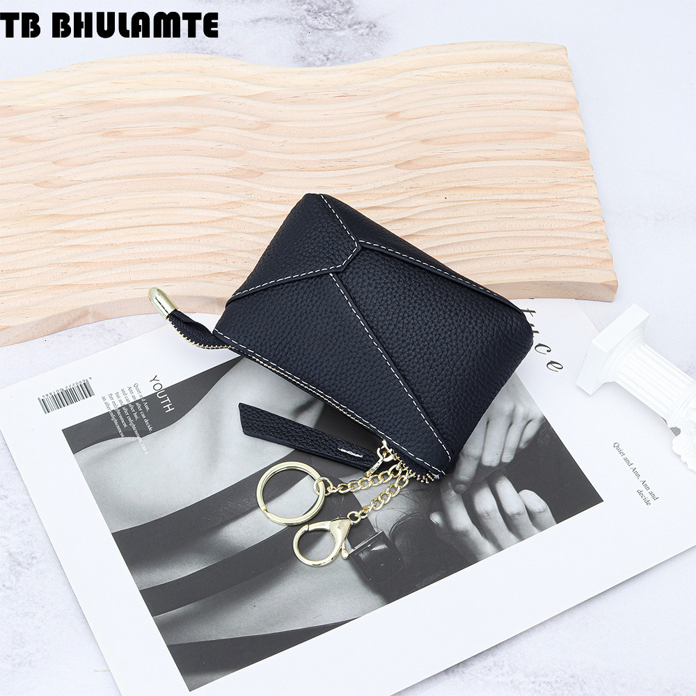 TB BHULAMTE Designer Wallet Cowhide Zipper Compact Coin Purse For Luxury Bag Women 2025 New Fashion Geometric Patchwork Keychain Lipstick Small Bag Ge