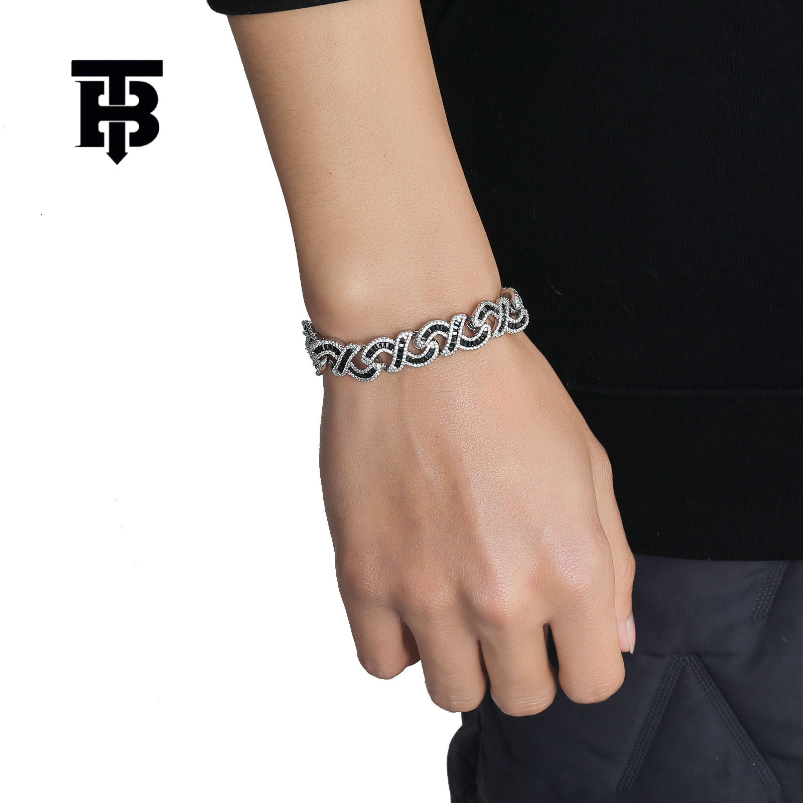 TB BHULAMTE Free Shipping New Designer Accessories Hiphop Character Infinity Cuban Bracelet Black Cubic Zirconia Necklace Rap Mens Trendy Jewelry