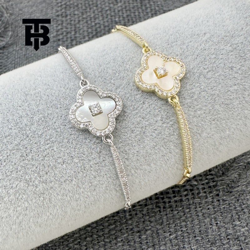 Designer Bracelet TB BHULAMTE Micro Inlaid Zircon Mother of Pearl Flower Bracelet - Lightweight Luxury for High End Commuting and Multifunctional Jewelry