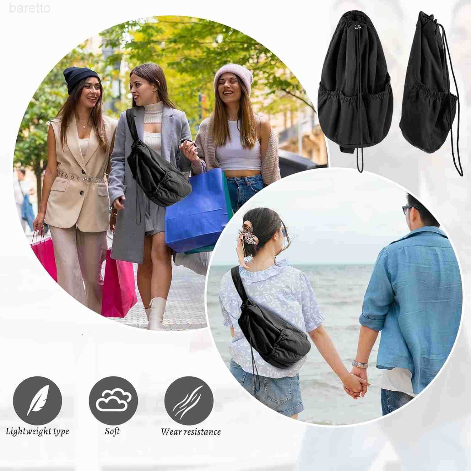 Shoulder Bag for Men Women Stylish Drawstring Backpack Lightweight Crossbody Sling Bag Minimalist Casual DaypackBlack Z250909