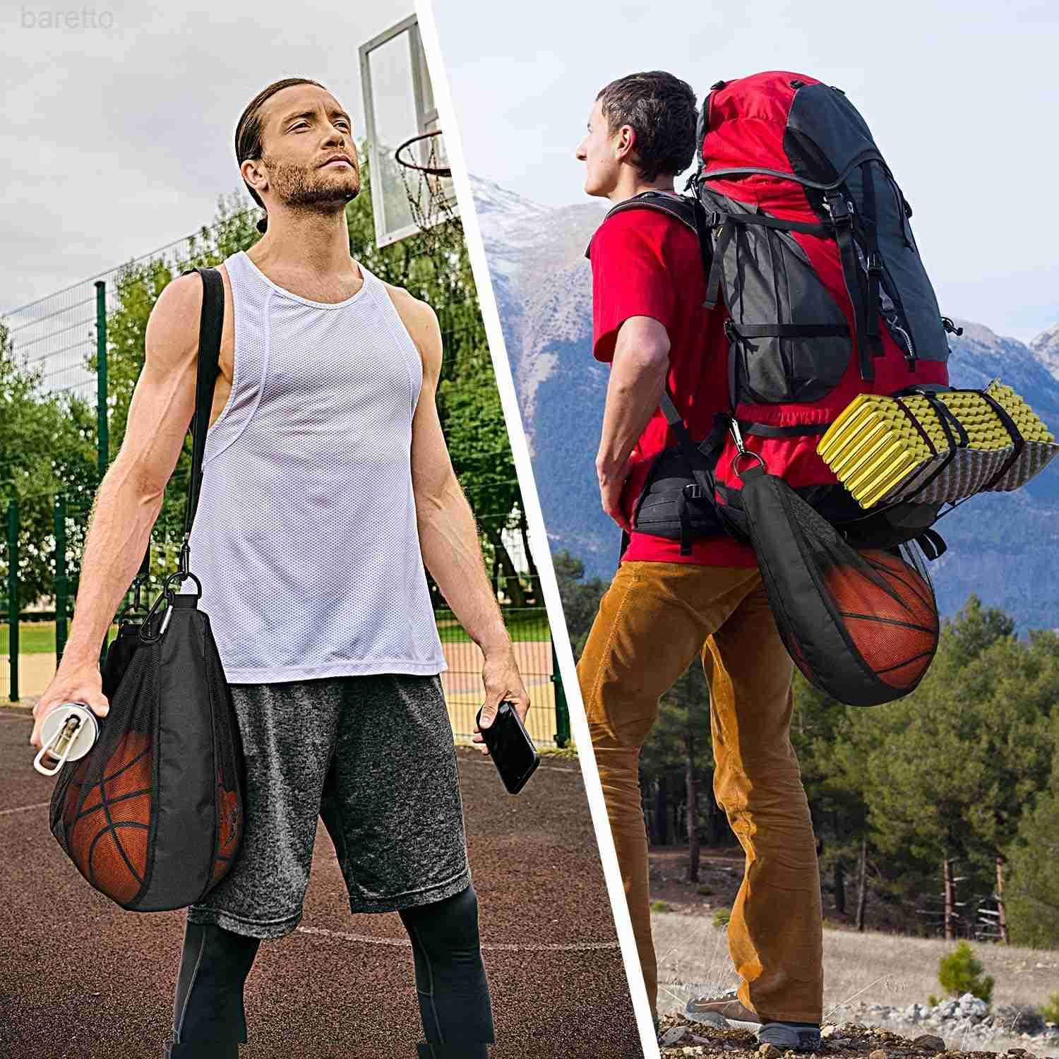 Ball Bag with Zipper Pocket Mesh Shoulder Bag with Buckle Clip Sport Equipment Storage Net for Carring Basketball Soccer Volleyball Rugby Also as Swim