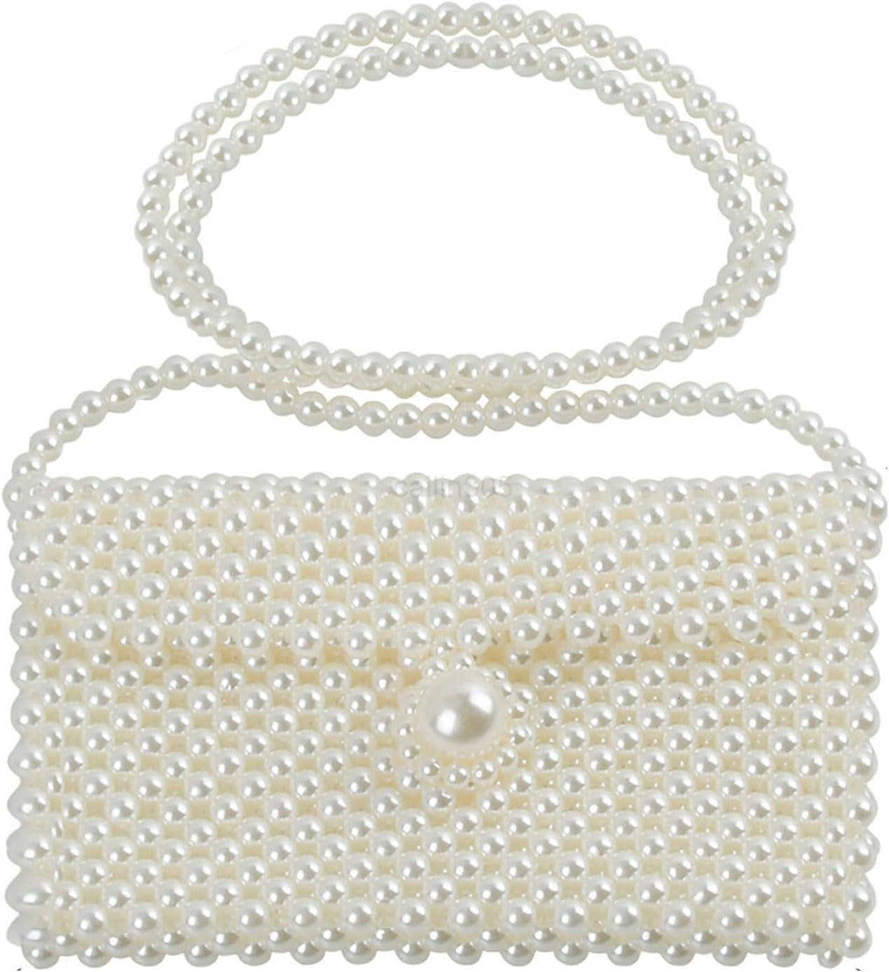 Pearl Bag Chain Bag Purse Shoulder Bag Evening Bags for Women Artificial Pearl Clutch Crossbody Beaded Handmade Bags for Party Wedding Bridal Travel Z