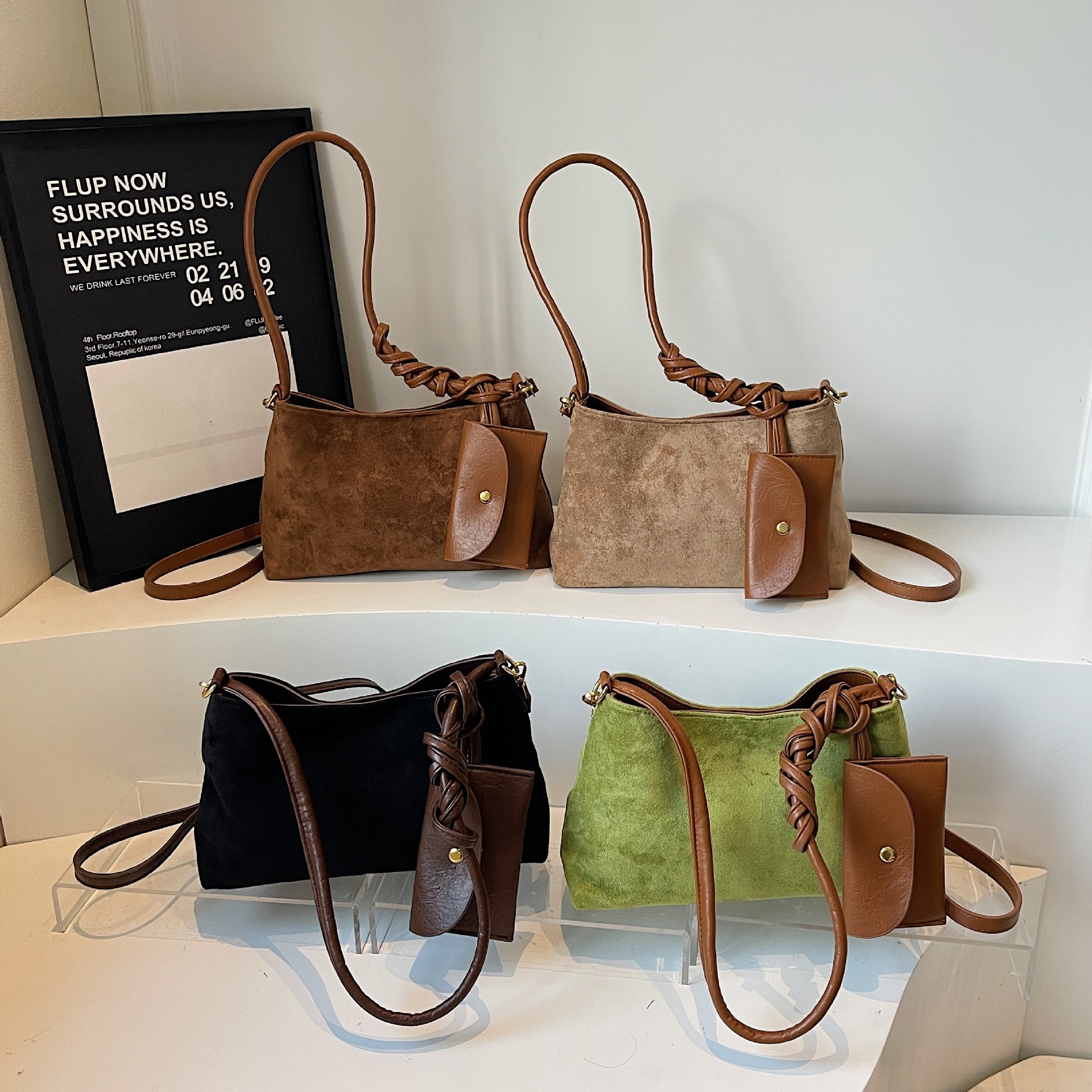 Suede Leather Underarm Bag Retro Style Women's Shoulder design Bag Minimalist Style Handbag Autumn New Item Solid Color Minimalist Designer Bag
