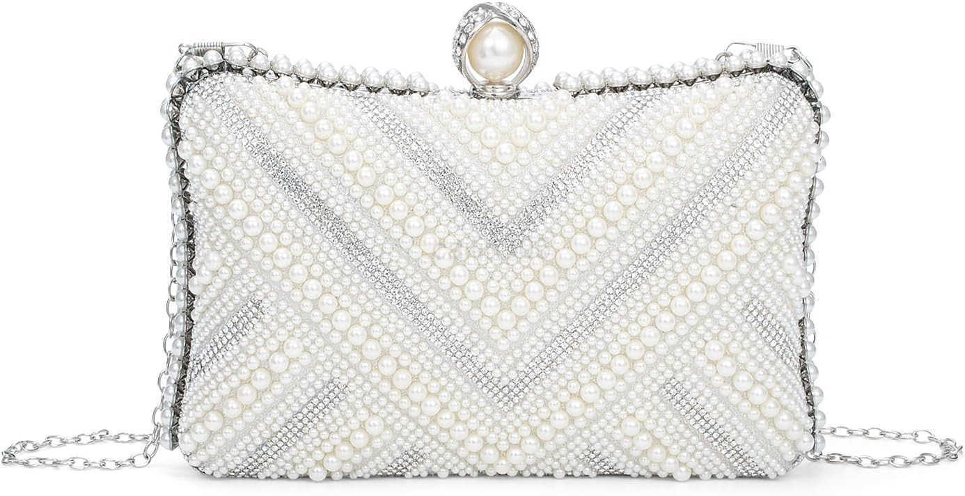 Pearl Clutch Purse Womens Evening Handbags Luxury Beaded Bride Purse with Chain for Wedding Prom Cocktail Party Z25909