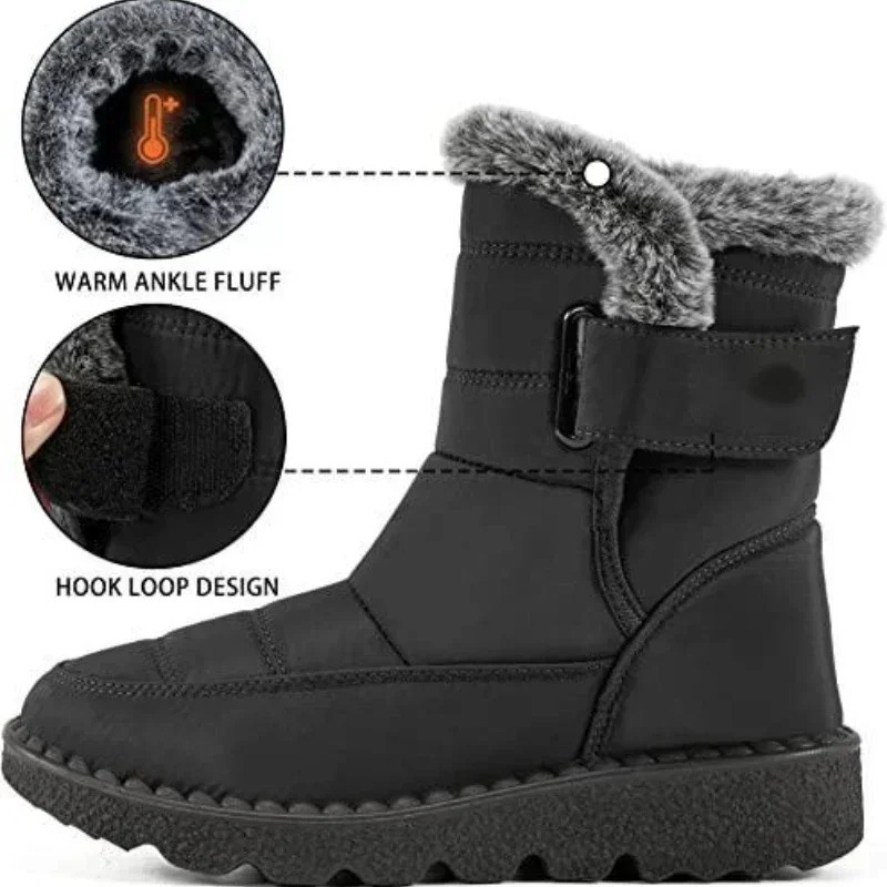 Waterproof Winter Boots for Women Faux Fur Long Plush Snow Boots Woman Platform Shoes Warm Cotton Couples Ankle Boots 250903