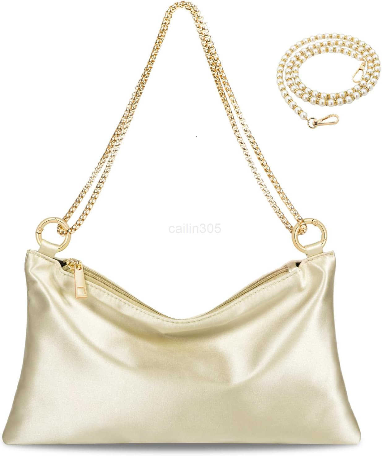 Satin Evening Handbag Wedding Prom Clutch Purse Formal Cocktail Party Clutches Shoulder Bag with 2 Bag Chains Z25909