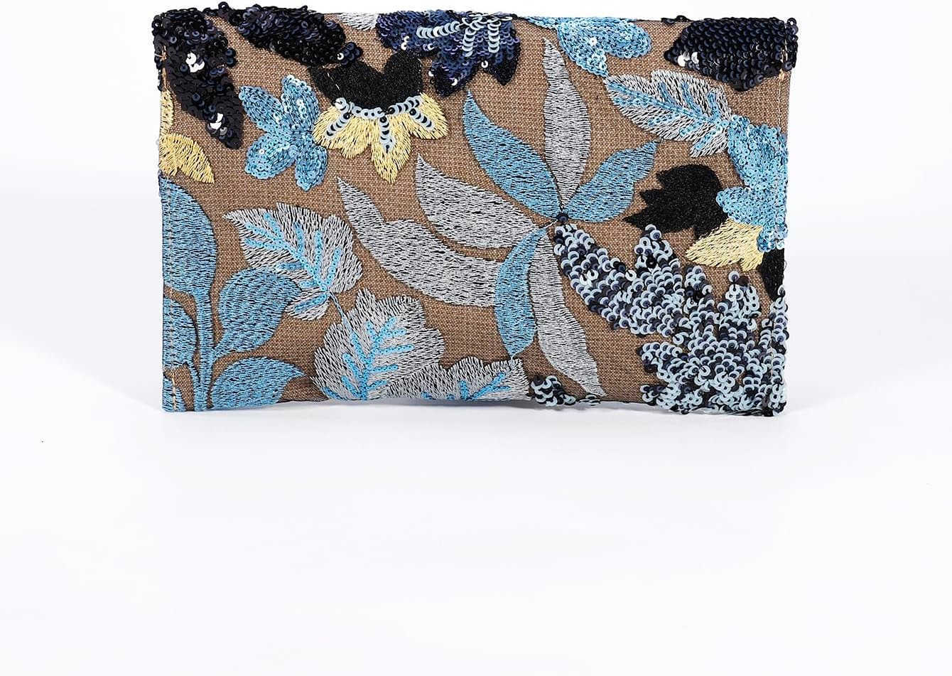 Womens Floral Embroidery Sequin Evening Beaded Clutch Bags Party Purses Z25909