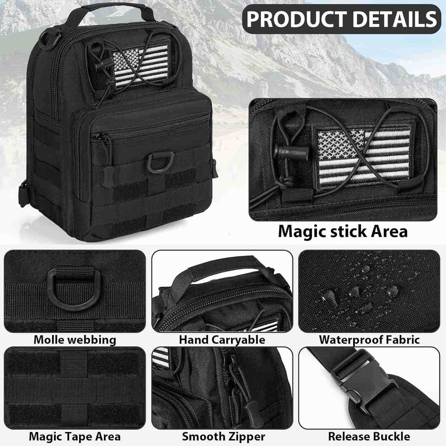 Tactical Sling Bag for Men Small Tactical Shoulder Bag Backpack Outdoor Military Rover Bags Travel Hiking Daypacks Tactical EDC Crossbody Chest Bag Pa