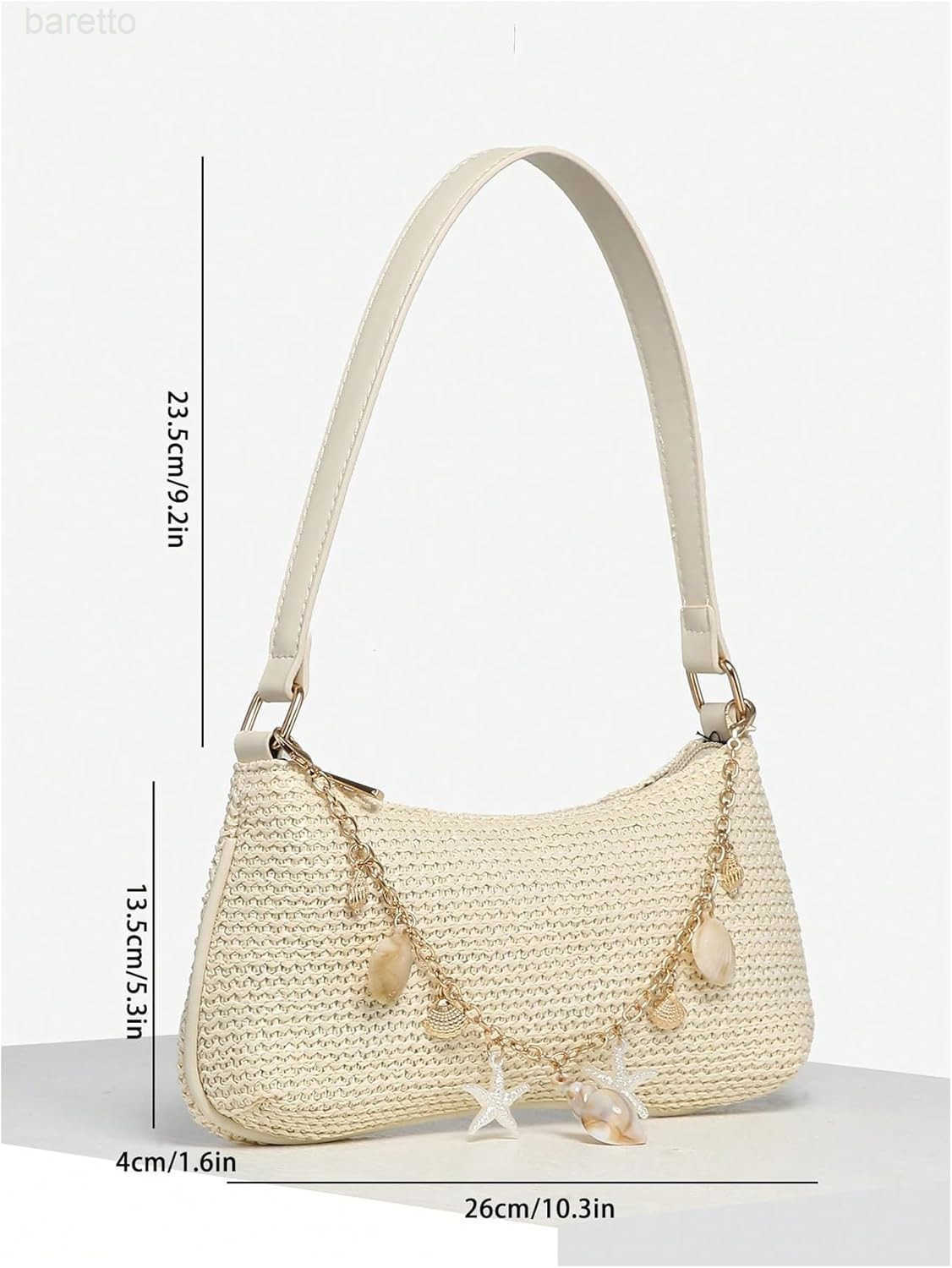 Womens Seashell Pearl Beaded Woven Underarm Shoulder Bags Beach Vacation Top Handle Zipper Single Strap Handbag Z250909