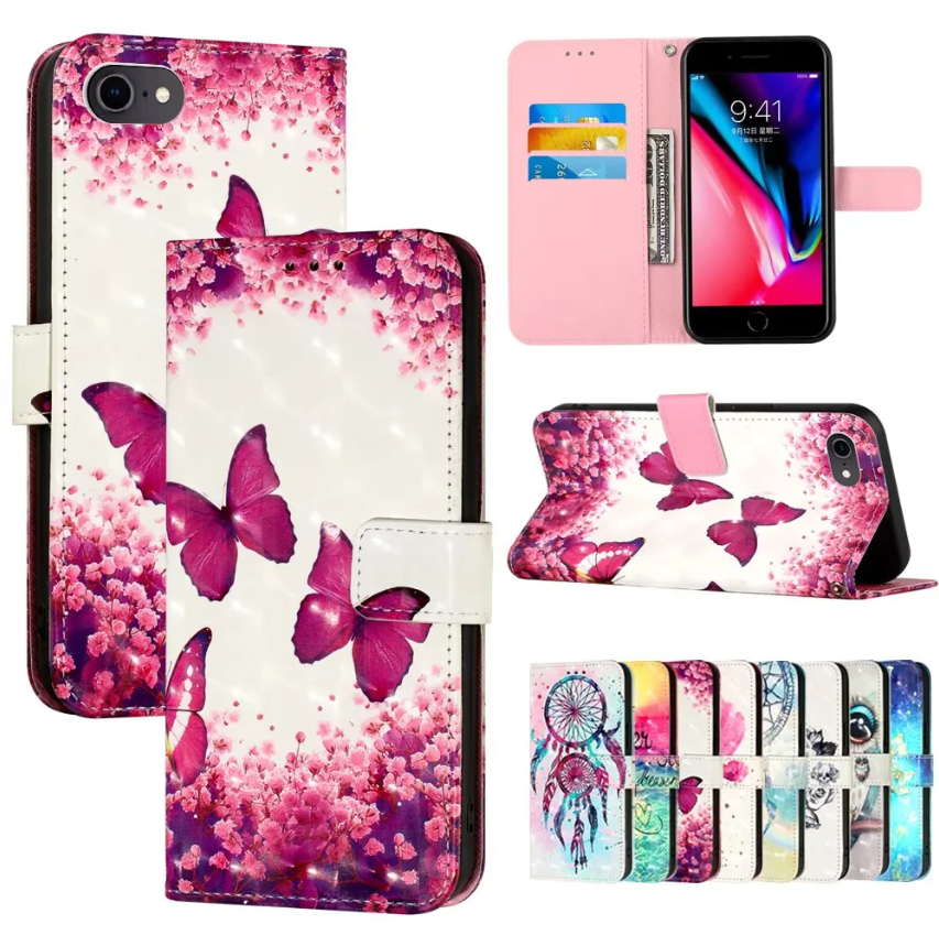 Book cases for iphone 17 air 16E pro max 16 15 14 13 Butterfly Flower owl Leather Stand Wallet Flip Card Slots Case