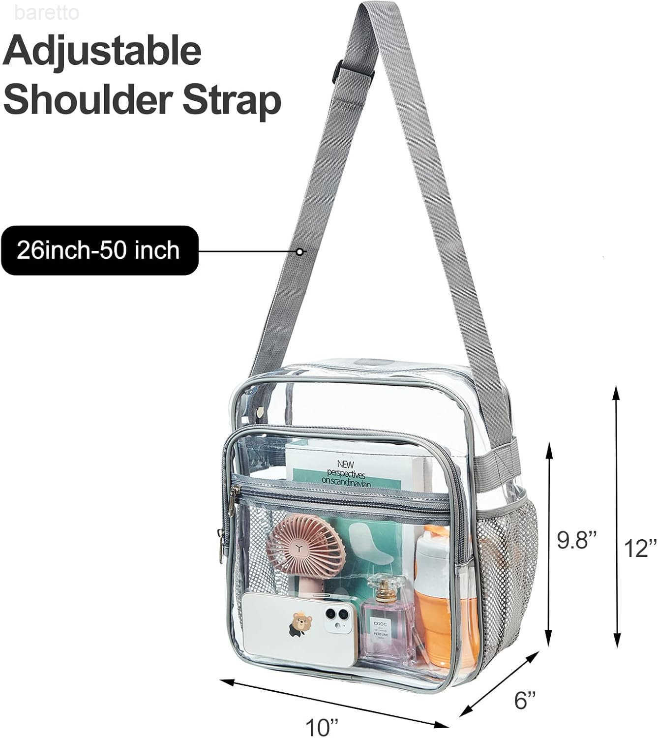 Bag Stadium Approved Clear Crossbody Messenger Shoulder Bag with Adjustable Strap for Concerts Sports Events Z250909