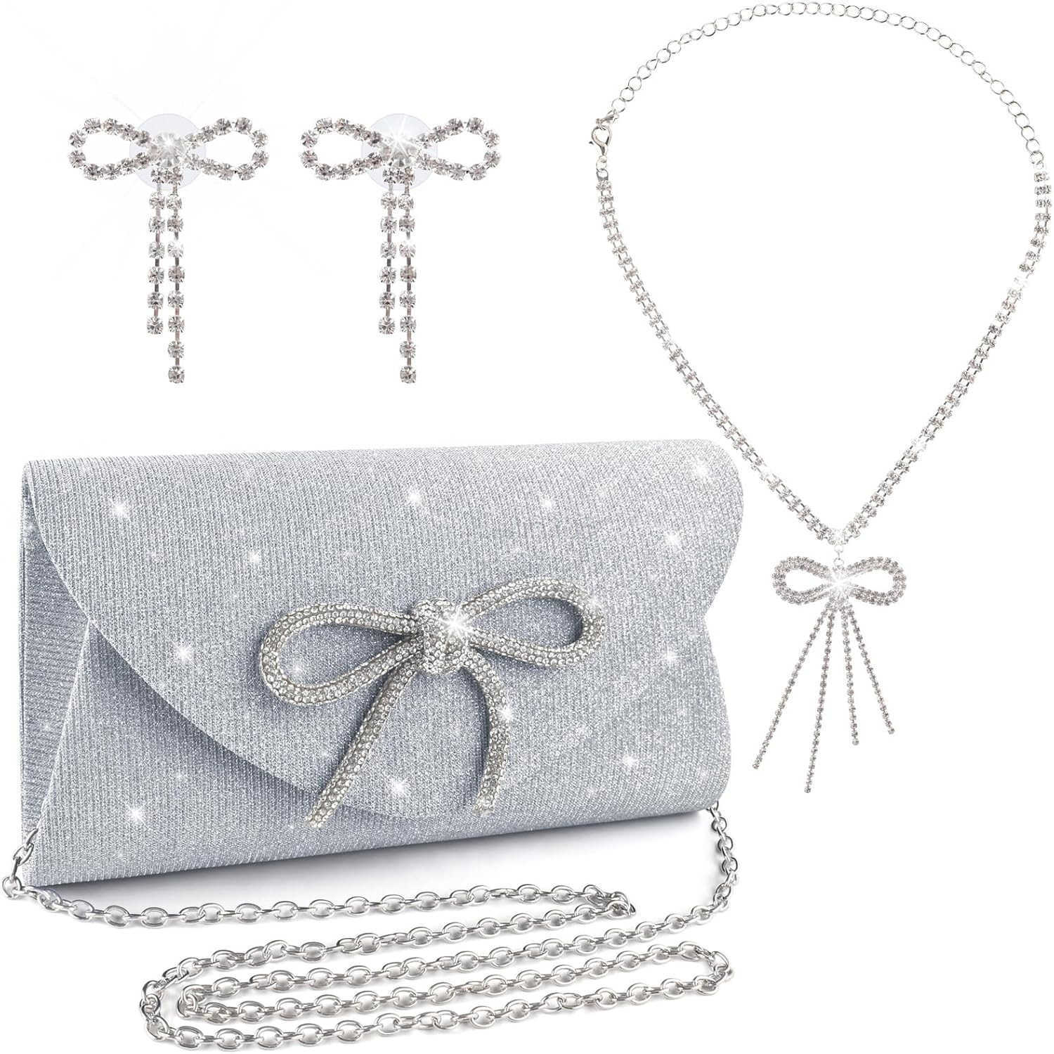 Bow Evening Bag Sparkly Clutch Purses for Women Glitter Dressy Clutch Bags for Wedding Party Prom Z25909