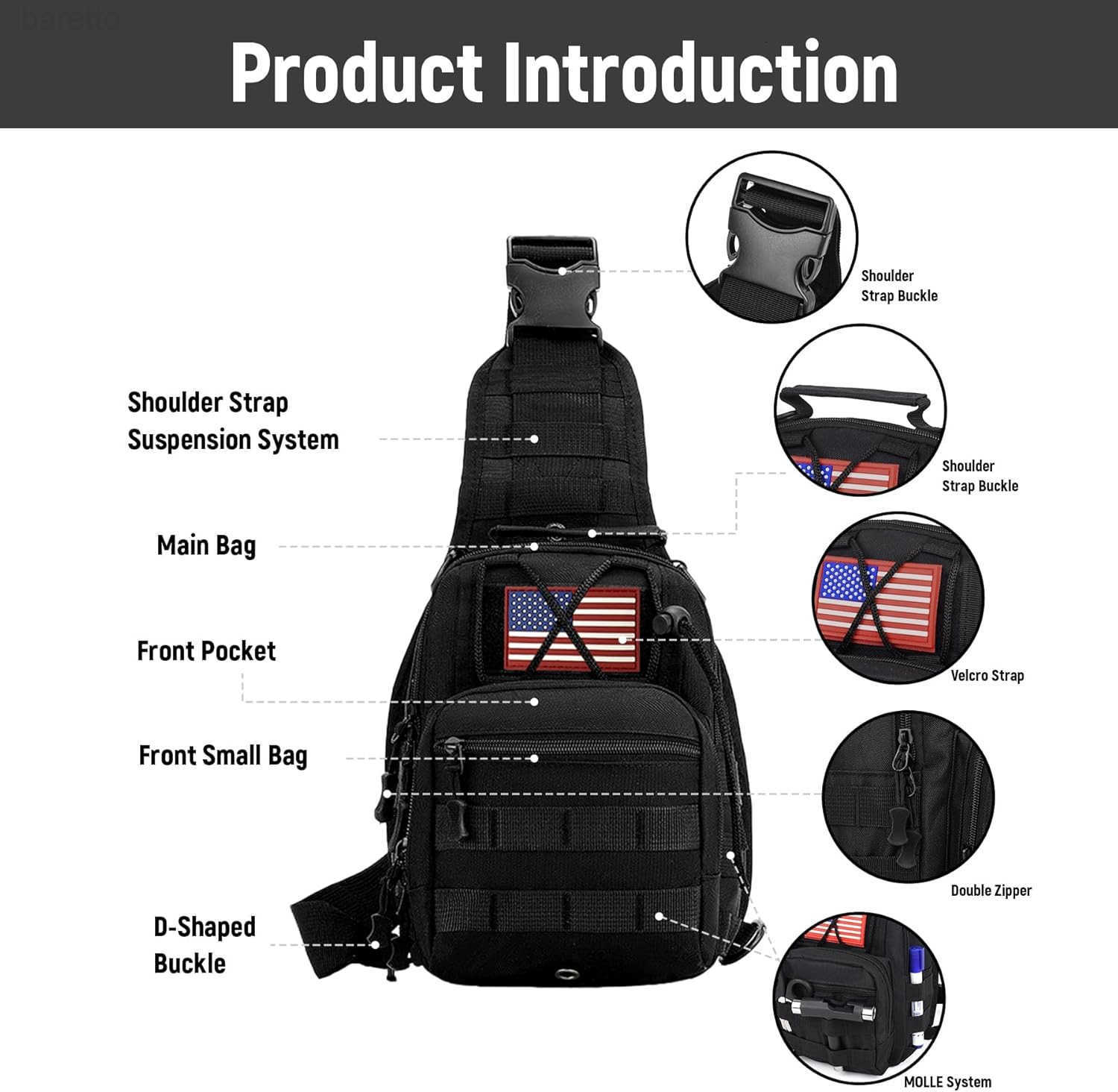 Tactical Sling Bag Crossbody Bag for Men Outdoor Military EDC Backpack for Every Day Carry Black Z250909