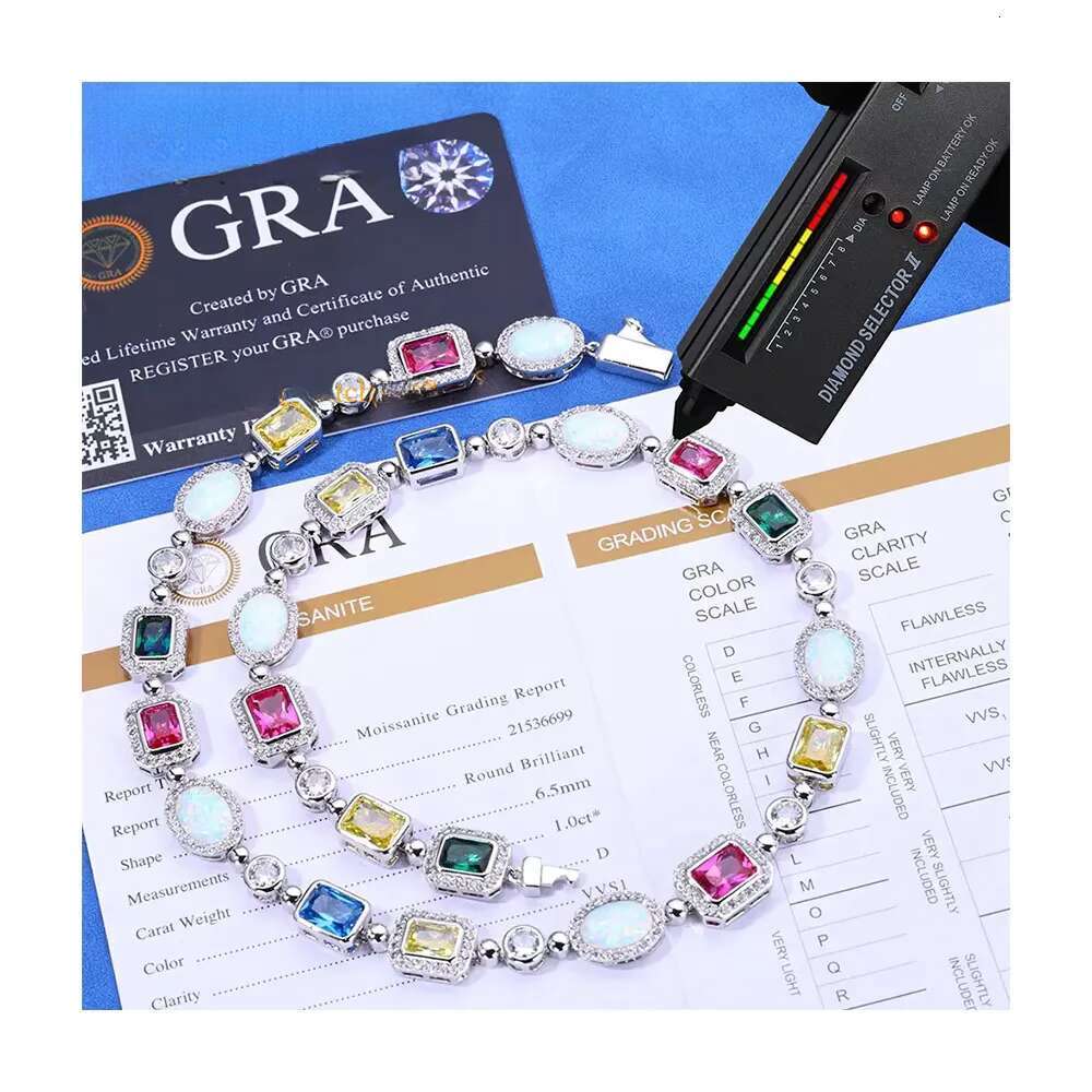 ESKEEM Fine Jewelry Sterg Sier Hip Hop VVS Moissanite Colorful Gemstone k Chain Necklace for Men Women Gift