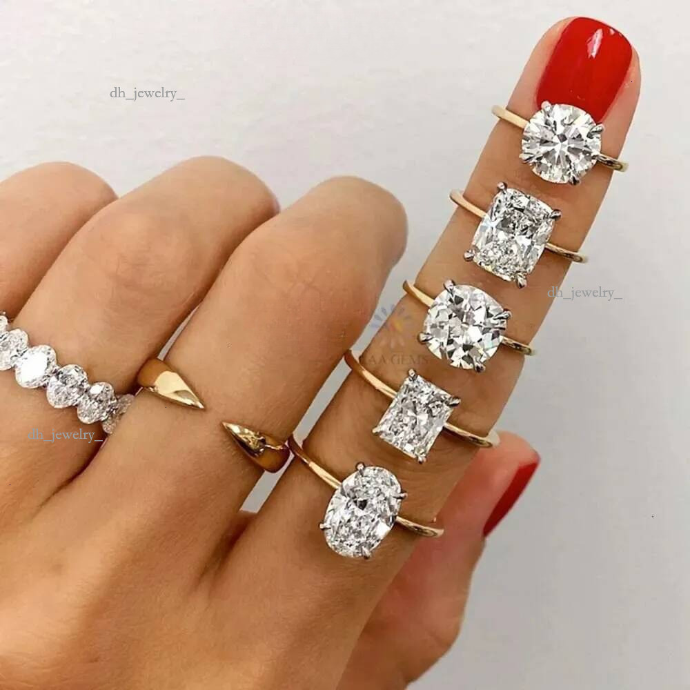 Top Sales 14K Gold Engagement Solitaire 2CT 3CT Oval Cushion Cut Wedding Band VVS Moissanite Ring for Women