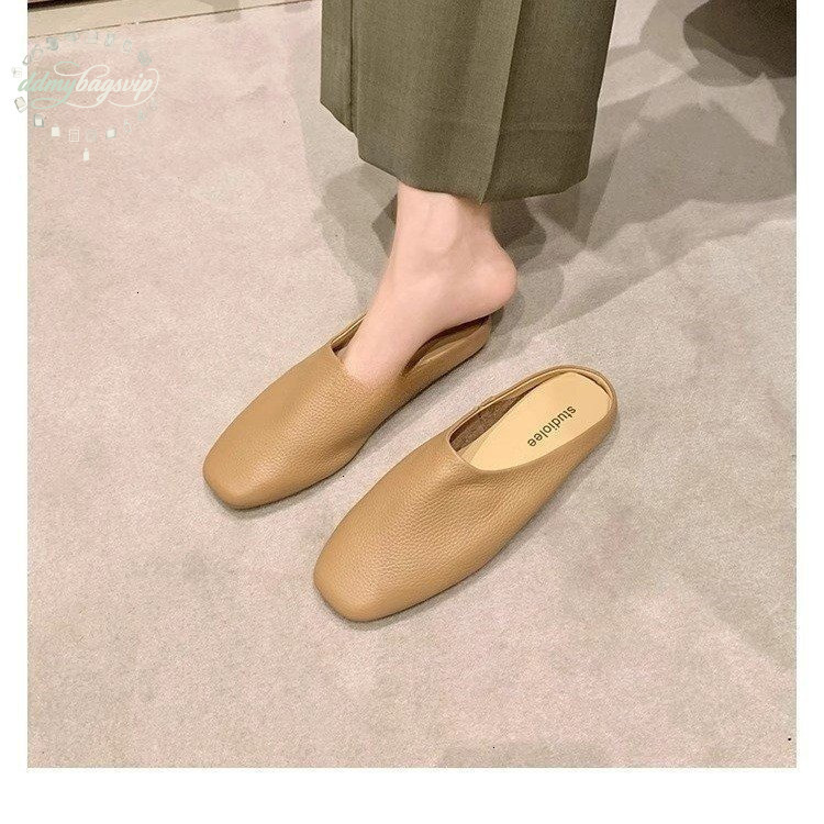 Bestseller The 2025 New Style Of Cowhide Women's Closed Designer Beach Sandals Half For Outdoor Wear Fairy-like Flat Slippers On Mules ddmybagsvi