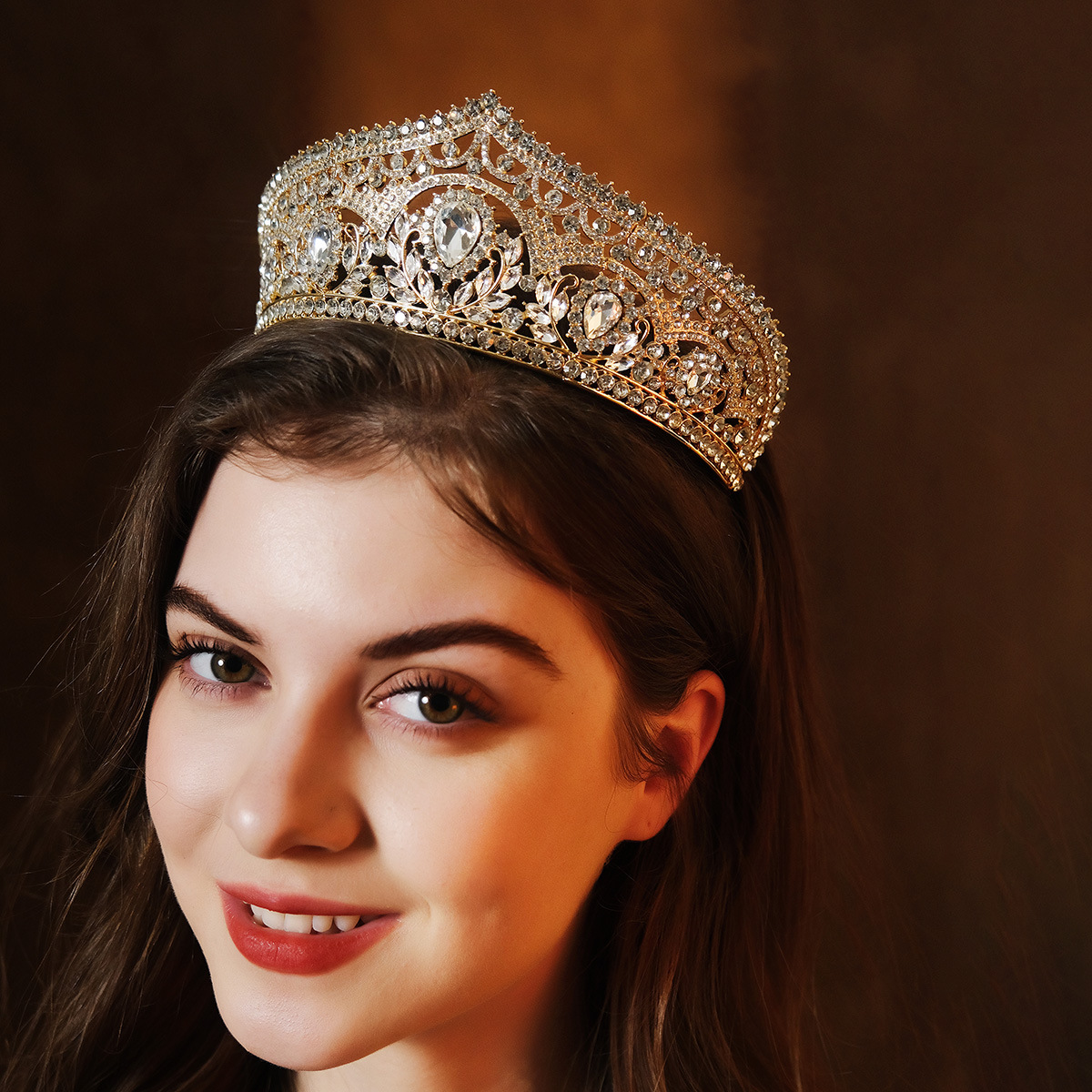 Exquisitely Luxurious High Craft Bridal Tiara Adorned with Glistening Red Crystals Stunning Ethnic Style Wedding Crown with Full Diamond Sparkle