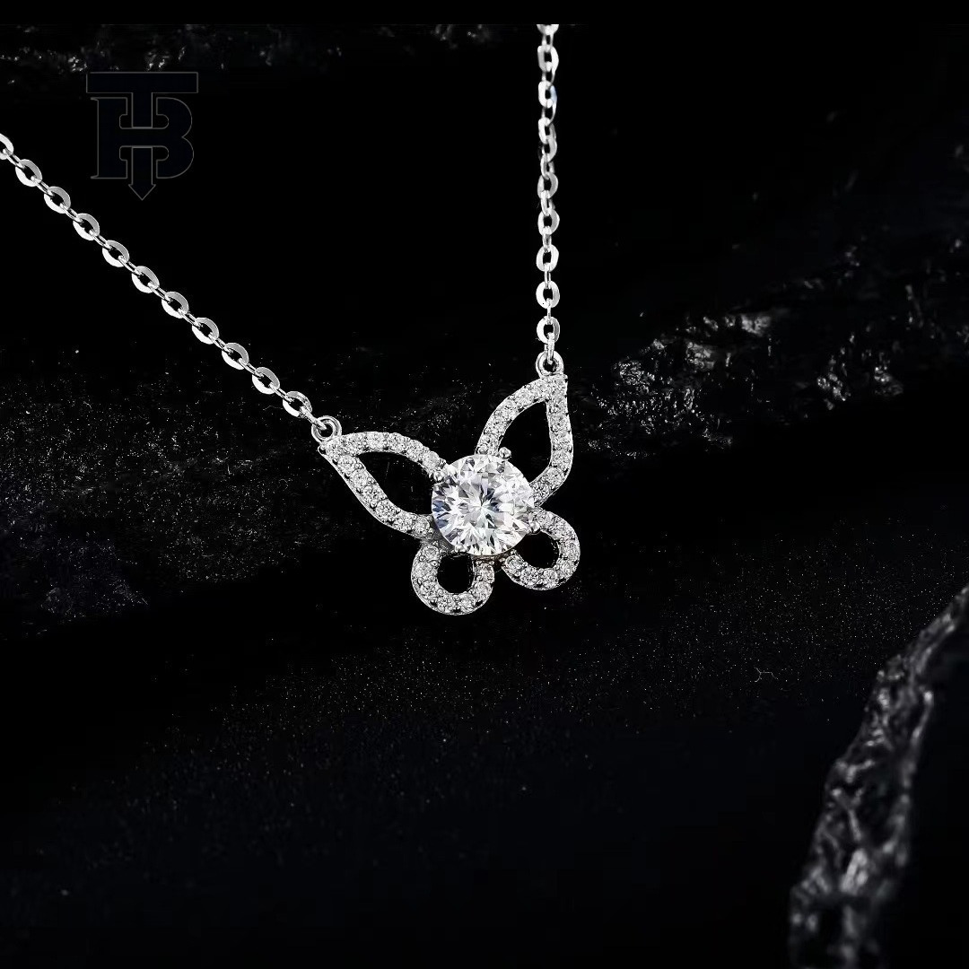 TB BHULAMTE Free Shipping New Designer Accessories Sterling Silver Moissanite Butterfly One Necklace For Women Niche Light Luxury Full Diamond Pendant