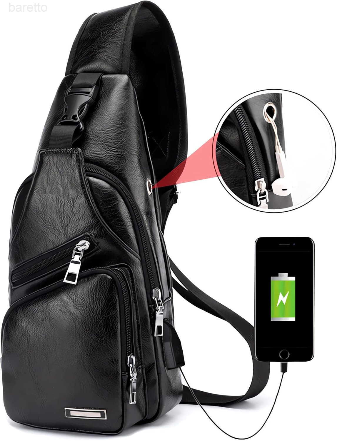 Rop Mens Sling Bag Small Chest Crossbody Shoulder Bag with USB Charging Port Z250909