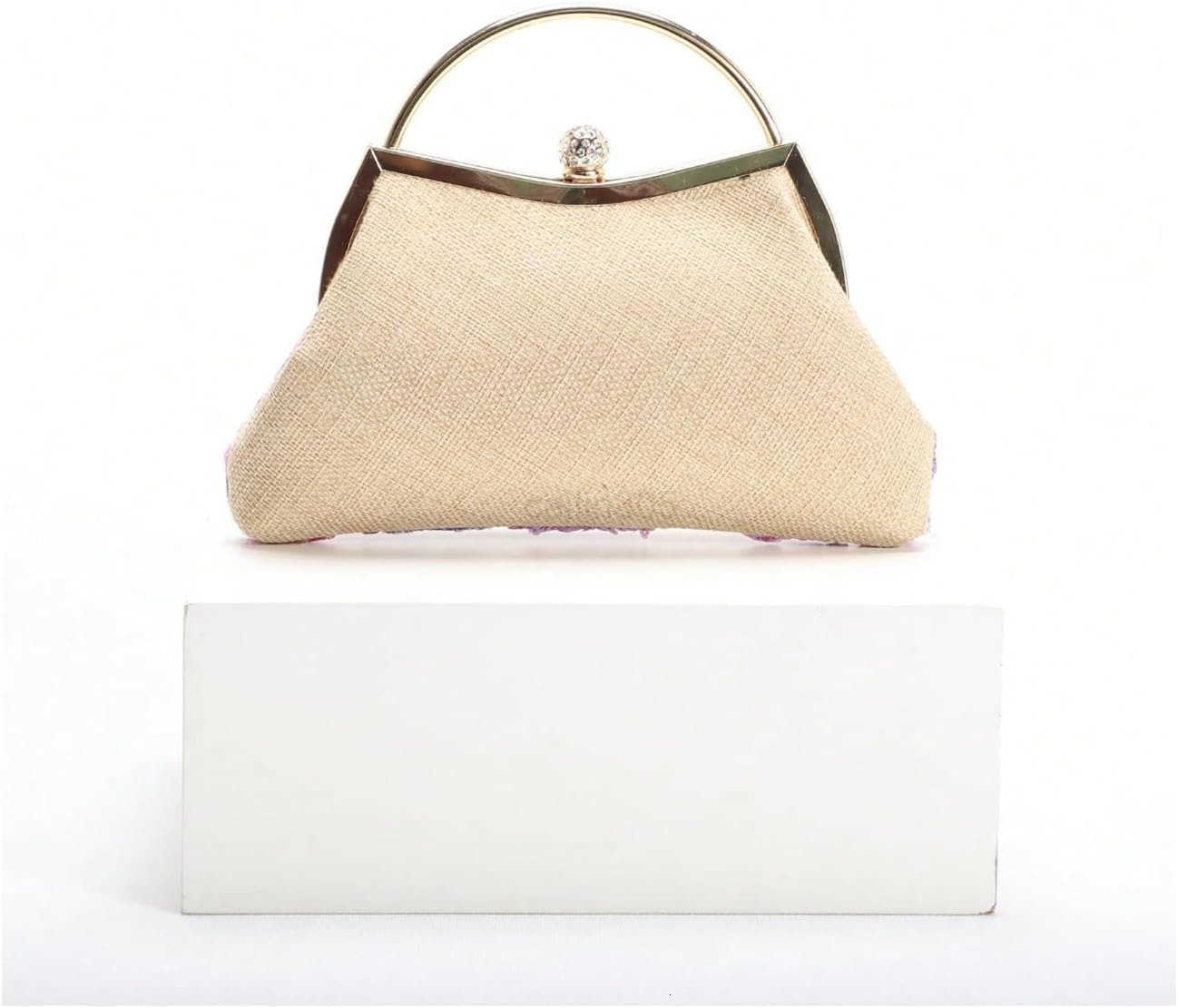 Womens Vintage Floral Sequin Evening Bag Top Handle Crossbody Handbags with Chain Strap Z25909