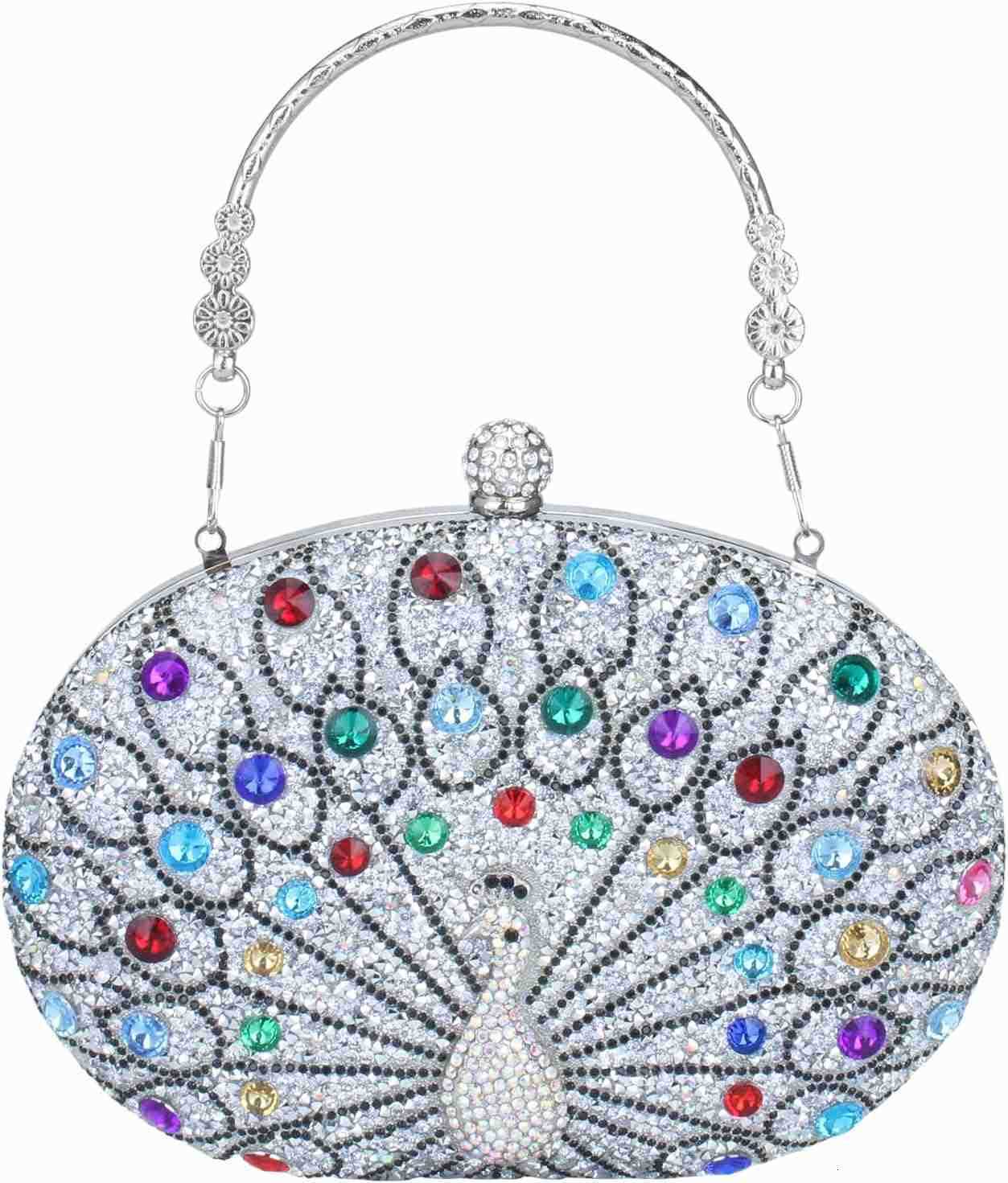 Clutch Purses for Women Rhinestone Glitter Peacock Evening Handbag Formal Clutch Bag for Wedding Party Prom Z25909