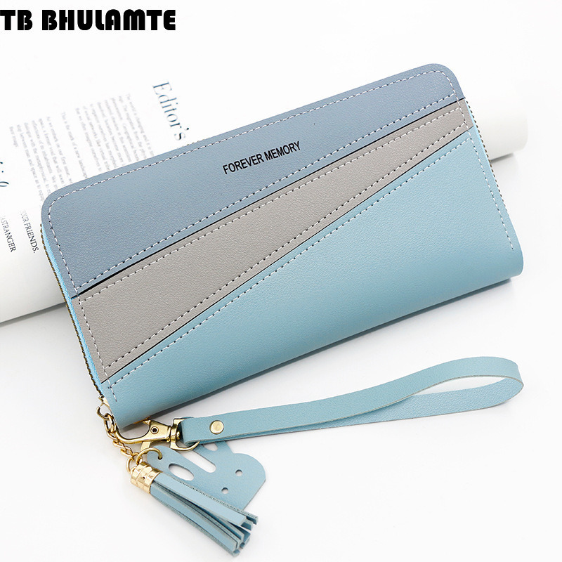 TB BHULAMTE Designer Wallet Luxury Bag Korean Style Simple Women's Wallet Long Zipper Wallet Patchwork Leather Color Fashion Coin Purse Card Hold