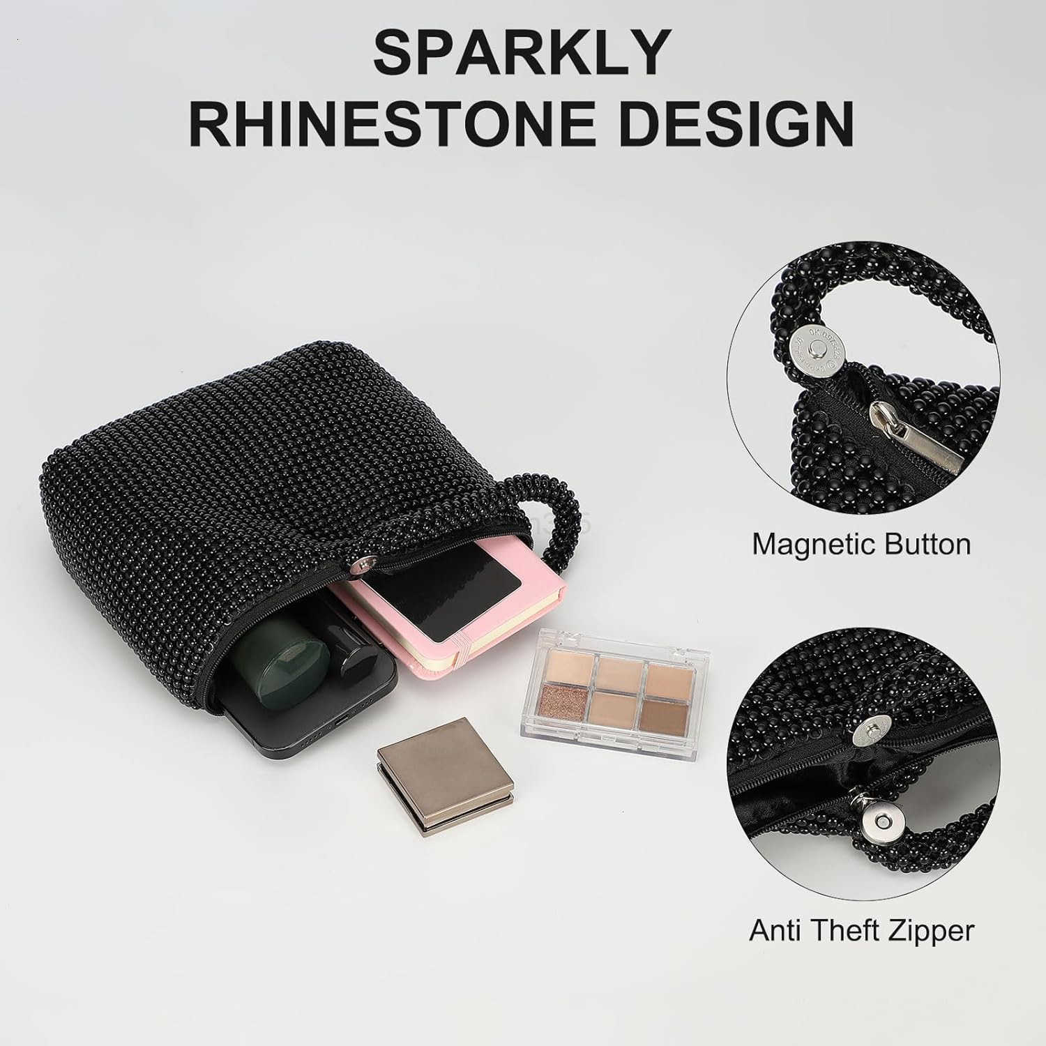 Womens Evening Bags Sparkly Beaded 866 Mini Clutch Vintage Triangle Small Purse Handbag for 1920s Party Wedding Black Z25909