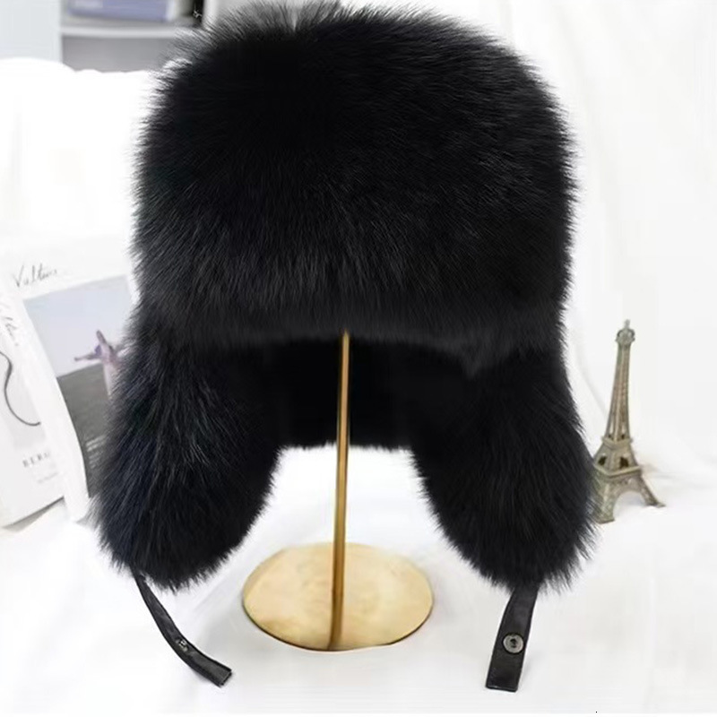 Outdoor Women Natural Fox Fur Russian Ushanka Hats Winter Thick Warm Ears Fashion Bomber Hat Lady Genuine Real Fox Fur Cap 241014
