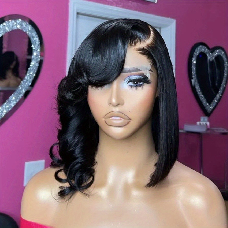 Wear And Go Wig With Layered Bang Glueless Ready To Wear Bone Straight Bob Wig Human Hair 360 Full lace Wigs For Women 13x6 HD Lace Frontal Wig Human 