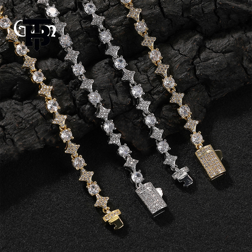 TB BHULAMTE Free Shipping New Designer Accessories Star Zircon Tennis Chain Necklace For Men Copper Inlaid Zircon Hip Hop Personality Bracelet