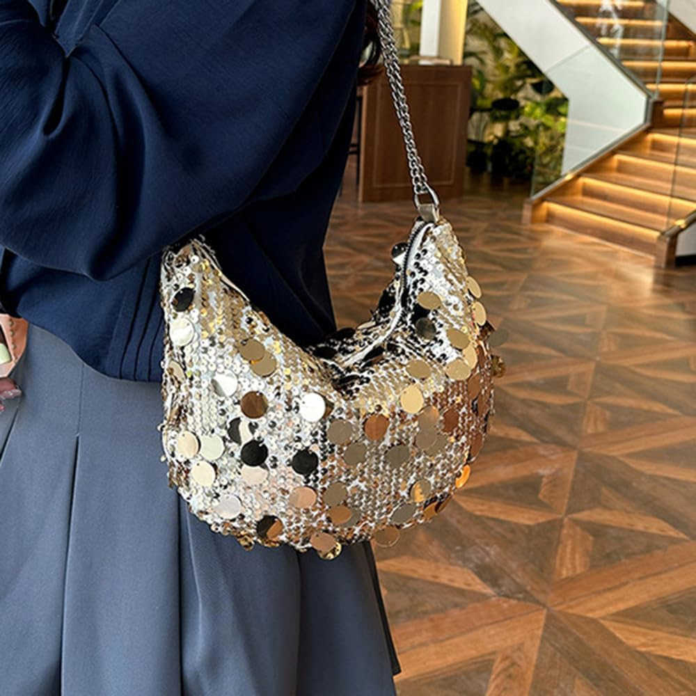 Womens Evening Handbag Large Sequin Evening Bag Purses for Women Glitter Sparkly Handbag with Link Chain for Party Z25909