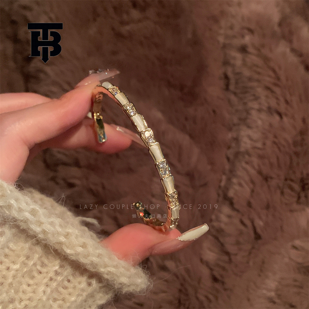 TB BHULAMTE Free Shipping New Designer Accessories Real Gold Plated French Zircon Letter Bracelet Light Luxury High-end Simple Fashion Versatile Jewel